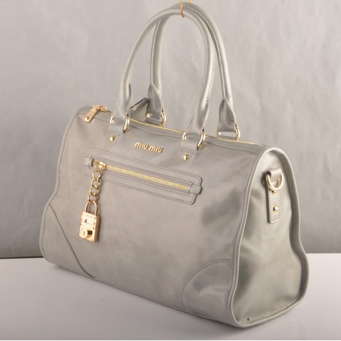 90303 Miu Miu Shiny Tote Borse in pelle 90303 Grigio